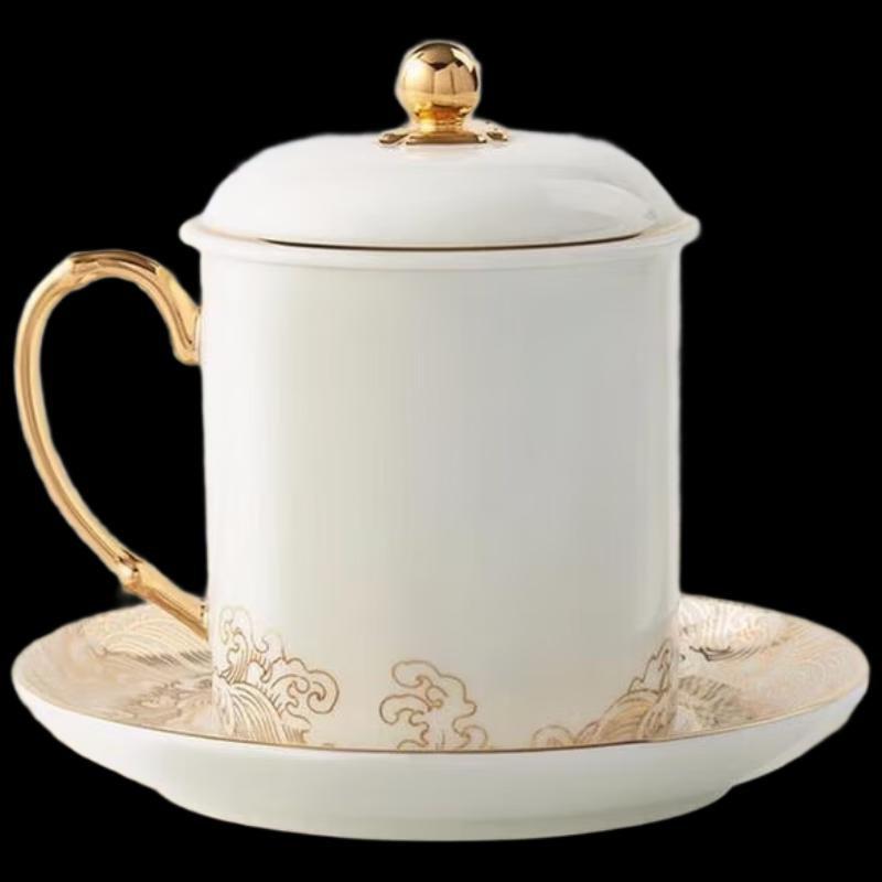 Yongfengyuan 'Pearl of the Sea' Golden Ceramic 3-Piece Conference Cup