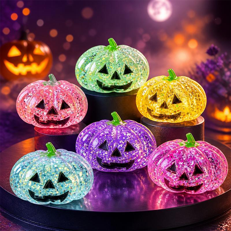 Halloween Glitter Pumpkin Squishy Squeeze Maltose Stress Relief Ball Sparkle Powder Filled Cute Pumpkin Face Halloween Gift