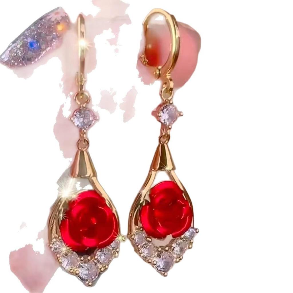 Elegante Rosen-Anhänger Wassertropfen-Ohrringe für Damen - Personalisierter Luxus Retro Temperament Mode