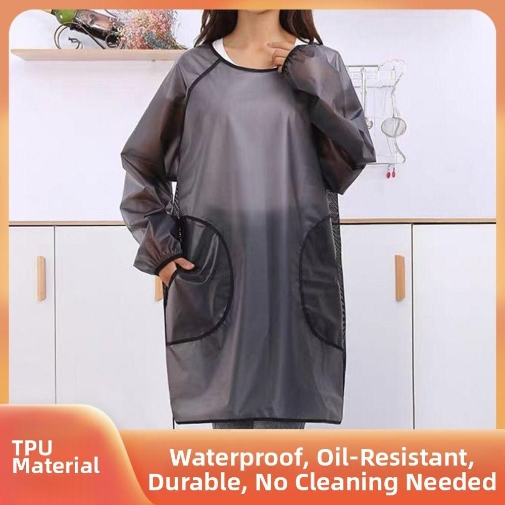 Waterproof TPU Apron Oil-proof Stain-proof Dishwashing Cleaning Apron Breathable Protective Kitchen Cooking Apron Restaurant Use
