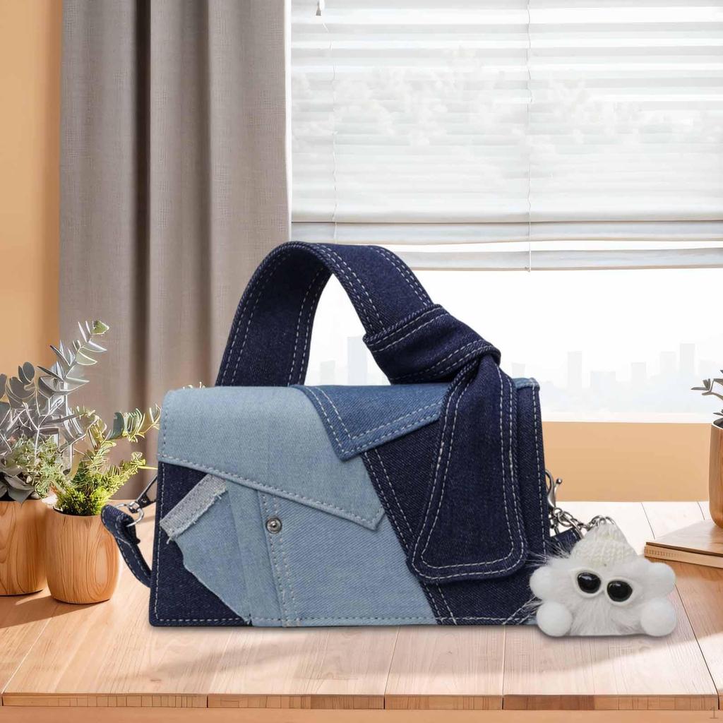Women Denim Bag ,Patchwork Shoulder for Evening ,Teen Girl Work Ladies Party