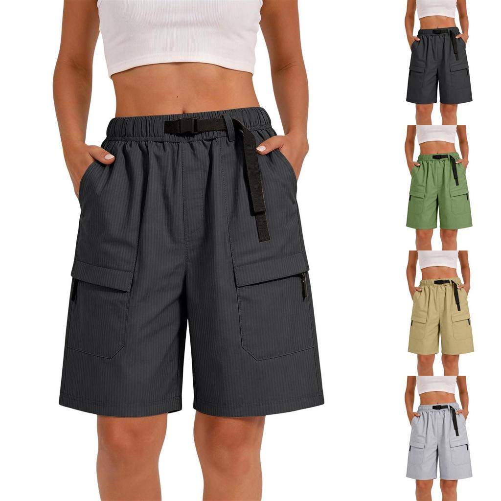 Damen lockere gerade geschnittene Cargoshorts mit mehreren Taschen und verstellbarem Bund Lässige Sommer-Outdoor-Hosen