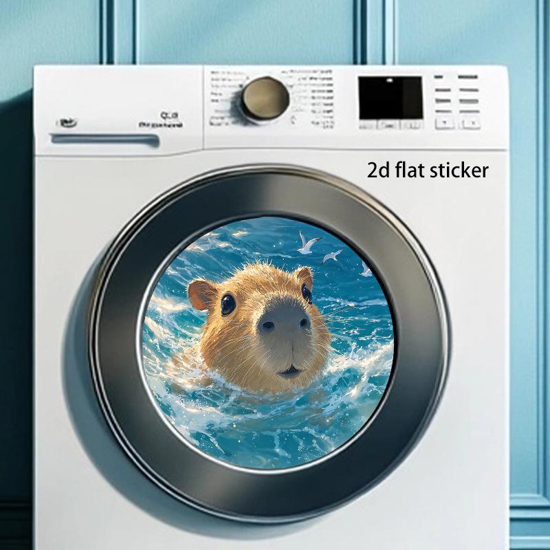 

Cute Capybara Swimming Stickers for Laundry Room and Balcony Decoration - Removable PVC One Sheet