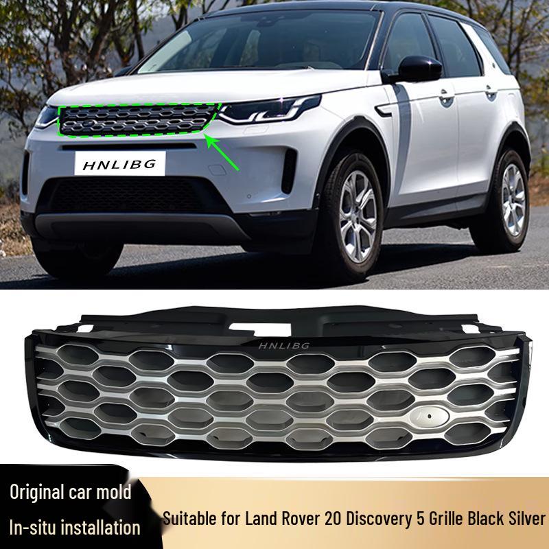 Kompatibel mit 2020 Land Rover Discovery 5: Schwarzer Rand Silbernes Netz Frontstoßstangen-Kühlergrill LR142423