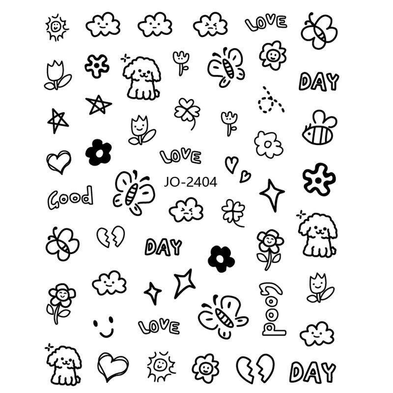 Little Red Book Kids Cartoon Nail Stickers - Fun Cat & Dog Graffiti Line Designs