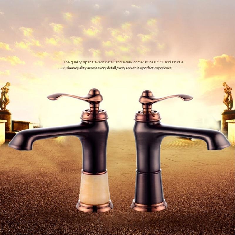 European Style Black Retro Hot and Cold Mixed Water Basin Faucet Copper Alloy Antique Topaz Wash Basin Faucet Bathtub Faucet