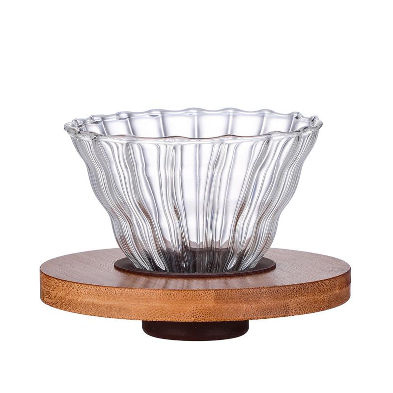 Transparent Glass Coffee V60 Filter Cup, Sharing Pot Set, Wooden Coffee Funnel