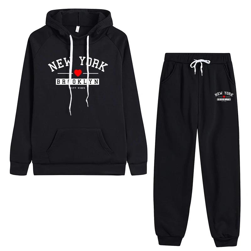 Trend Women's Tracksuit Hoodies and Sweatpants High Quality Ladies Daily Casual Sports Jogging Suit New York Printed Outfits