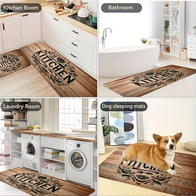 1Pcs Wood Grain Pattern Floor Mat Modern Kitchen Polyester Rug Non-Slip Colorful Indoor Carpet, For Home Bathroom Bedroom Living Room Decor