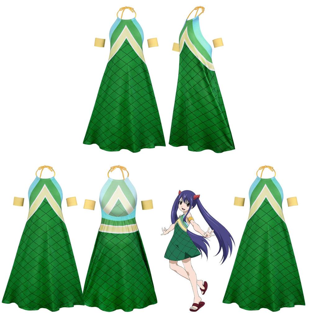 Fairy Tail Wendy Marvell Cosplay Costume For Anime Role Play With Spandex Material For Women