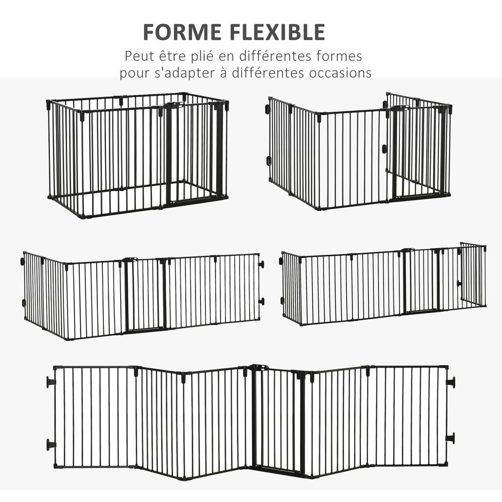 Safety Barrier Fireplace Protection Barrier Playpen Dog Enclosure Foldable Modular 6 Panels with Door No Drilling 362.5 X 76 Cm Black