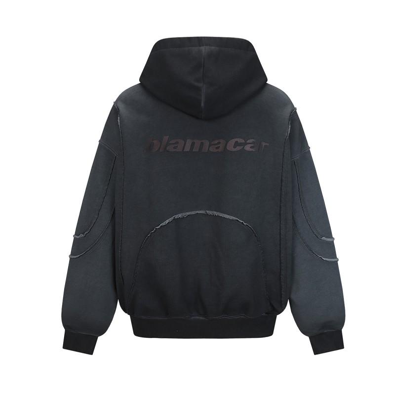 Unisex Oversized Hooded Zip-Up Sweatshirt With Geometric Wax Print Patch Pocket Streetwear