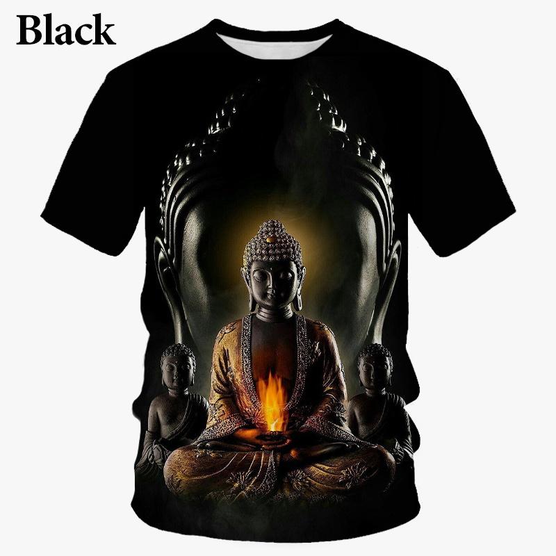 Letní pánské tričko 3D tisk Náboženské tričko s tváří Buddhy Shakya Muni Buddhismus Móda Ležérní Tričko s kulatým výstřihem a krátkým rukávem