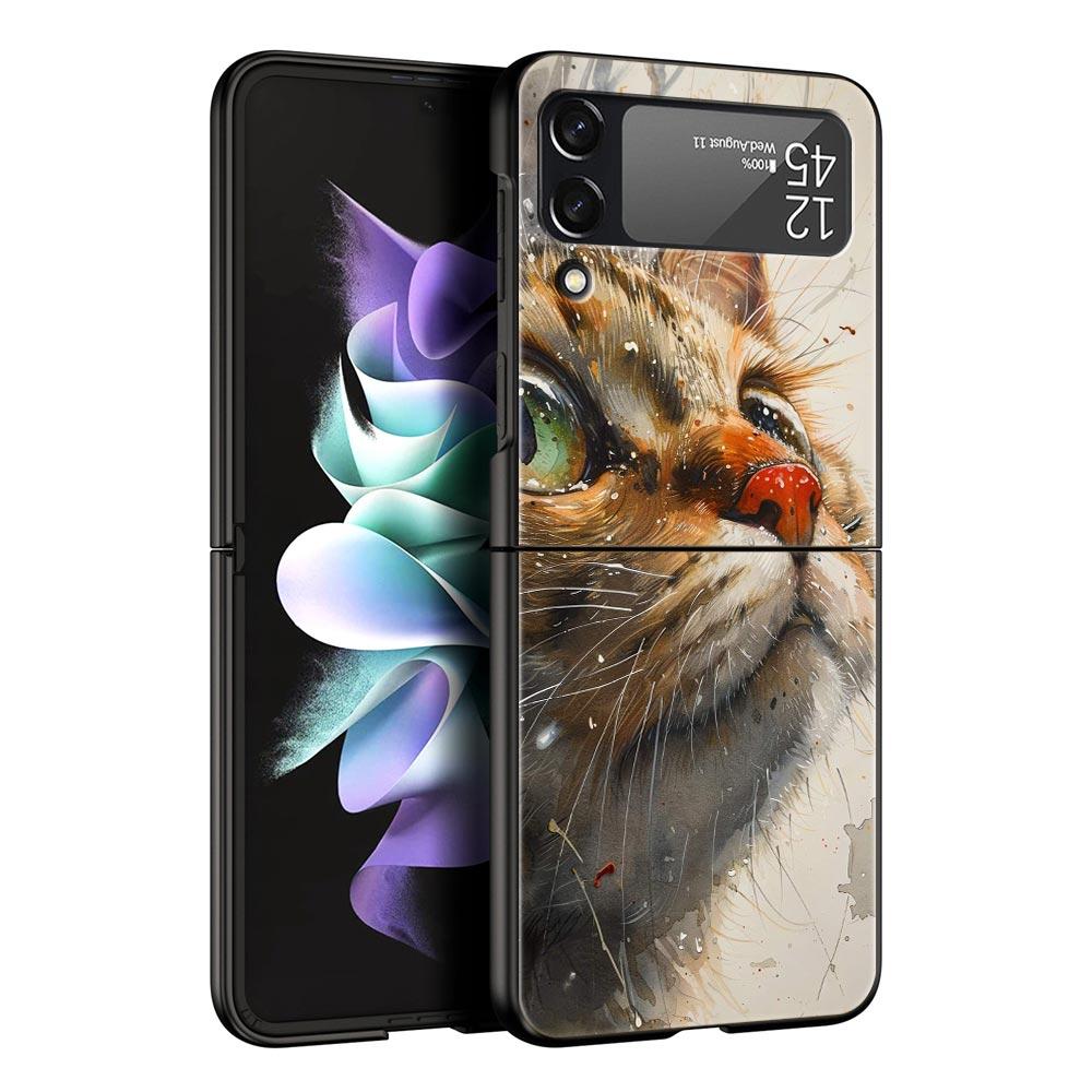 Cute Cat Hard PC Phone Case For Samsung Galaxy Z Flip 7 6 5 4 Black Cover For Galaxy Z Flip 3 Foldable Fundas Shell Capas Bags
