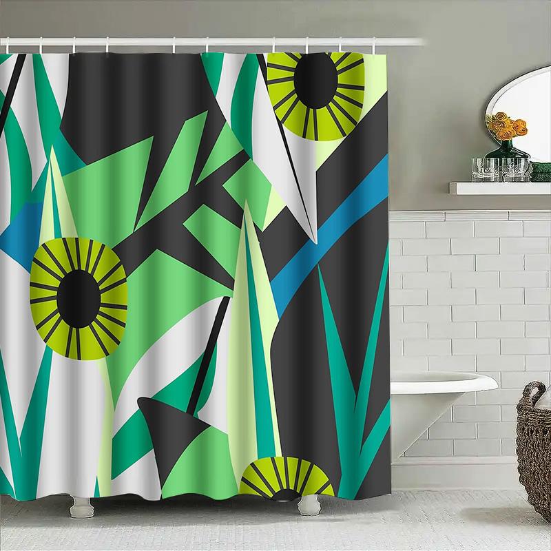 Geometric Abstract Shower Curtain Modern Art Washable Bathroom Decor Set Waterproof Liner