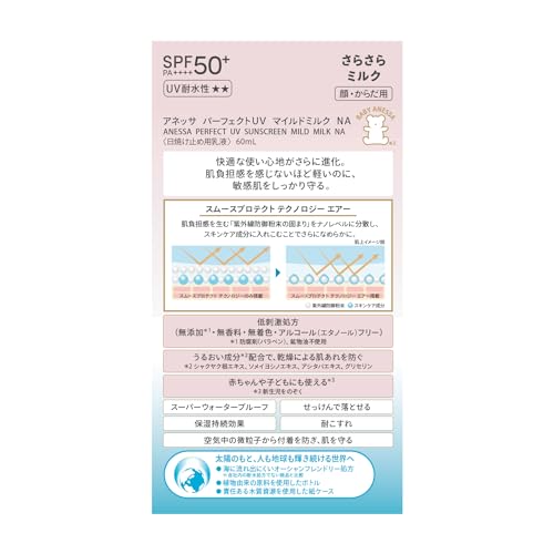 ANESSA Perfect UV Mild Milk NA 60mL SPF50+ PA++++ Sensitive Skin Suitable Babies Additive-free Fragrance-free Sunscreen Face Body Makeup Base