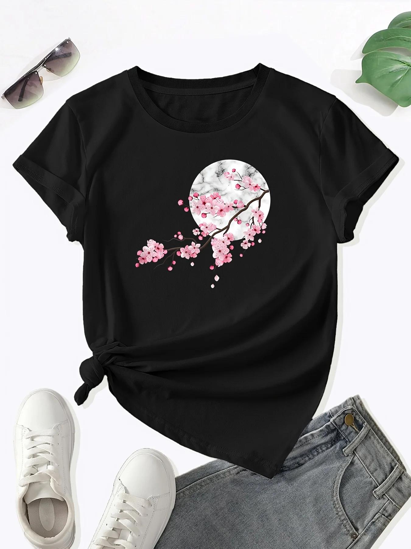 

Floral Print Crew Neck Women T-Shirt Casual Short Sleeve T-Shirt for Spring & Summer Women s Clothing Female Tops Tees S
