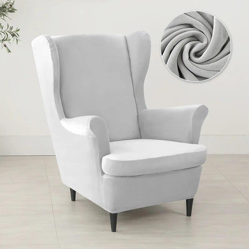 Nordic Solid Color Wing Chair Cover Velvet Stretch Armchair Covers Removable Relax Sofa Slipcovers with Seat Cushion Slipcover