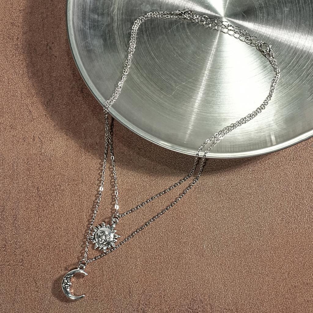 Y2K personalized creative Ramadan sun and moon necklace double-layer necklace set, amulet necklace, holiday gift