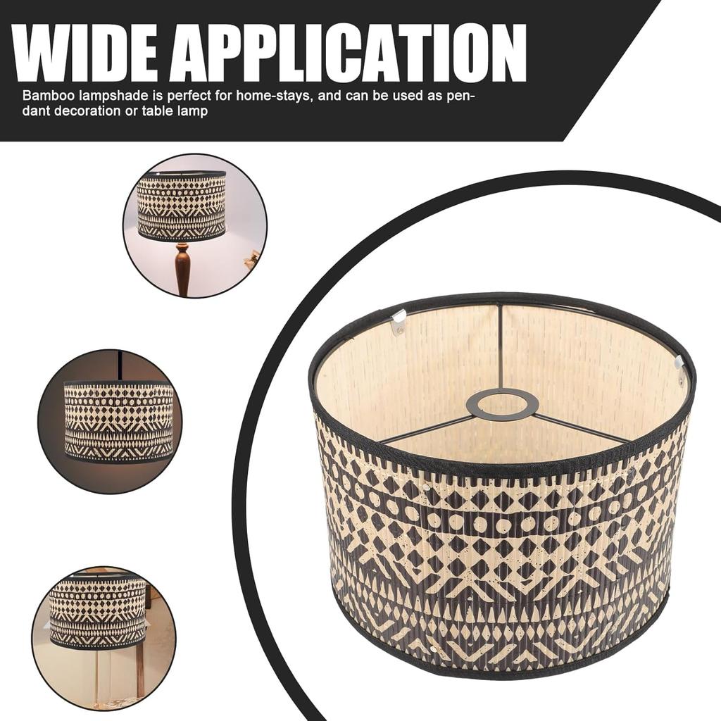 Angoily Bamboo Lamp Shade Vintage Drum Lampshade Shade Decorative Lamp Cover for Chandeliers Floor Light Pendant Table Lamp