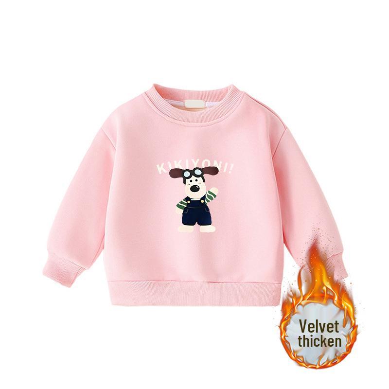 Popular Korean-Style Kids' Round Neck Long Sleeve Velvet-Lined Loose Hoodie