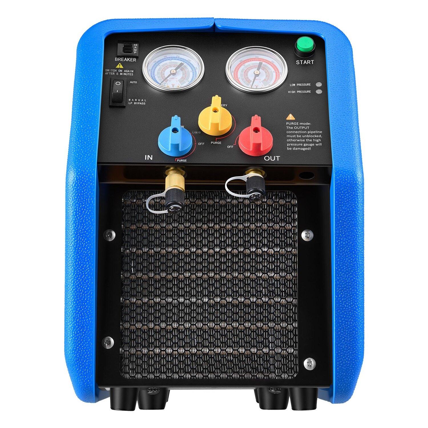 Mașină portabilă de recuperare a agentului frigorific, 3/4 CP 220V 50Hz Cilindru unic Mașină de recuperare AC pentru agent frigorific lichid-vapori, Unitate de reciclare 1450 RPM HVAC