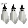 Garden Haunted House Accessories 3 Pcs Halloween Hanging Ghost Decoration, Spooky Large Mesh Easy Storage Props with Witch Hat for Porch, Yard,