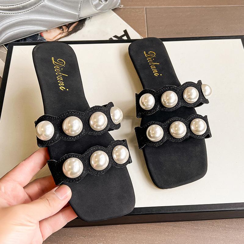 Fashion Fashion 2025 Open Toe Women's Slippers New Outdoor Daily Summer Plus Size String Bead Concise Soft Bottom Flat Slippers Zapatos