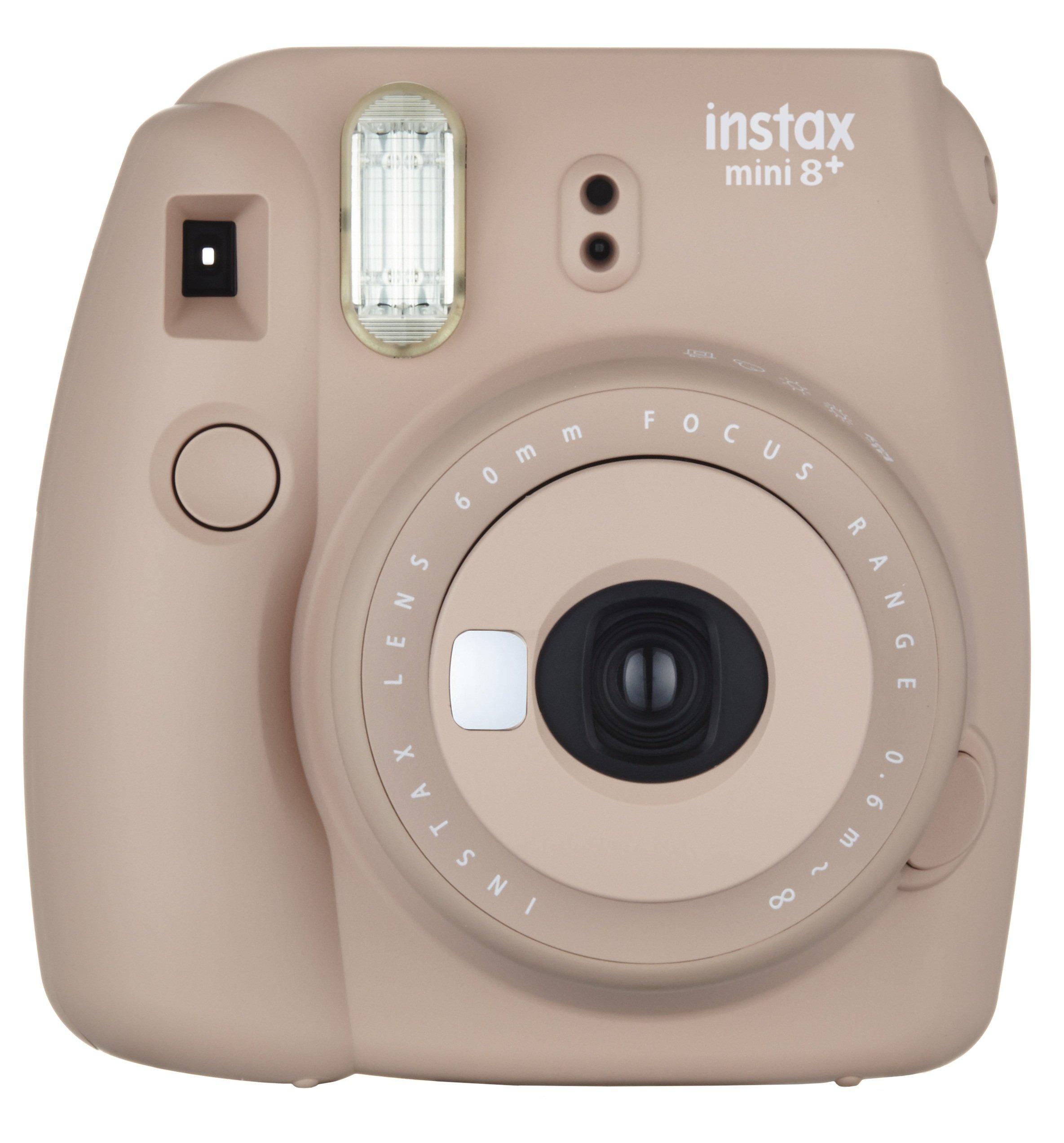 Appareil photo instantané FUJIFILM instax mini8 plus avec objectif et dragonne authentique Cocoa INS MINI 8P COCOA gros plan