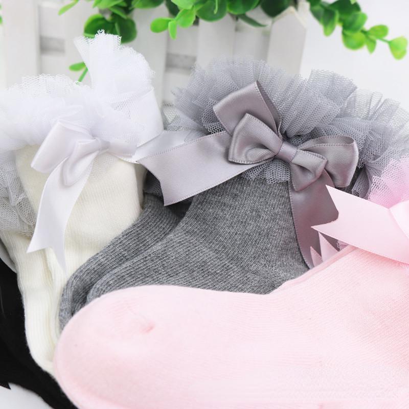 1Pair Lace Floral Baby Socks Toddlers Infants Cotton Ankle Bow Socks
