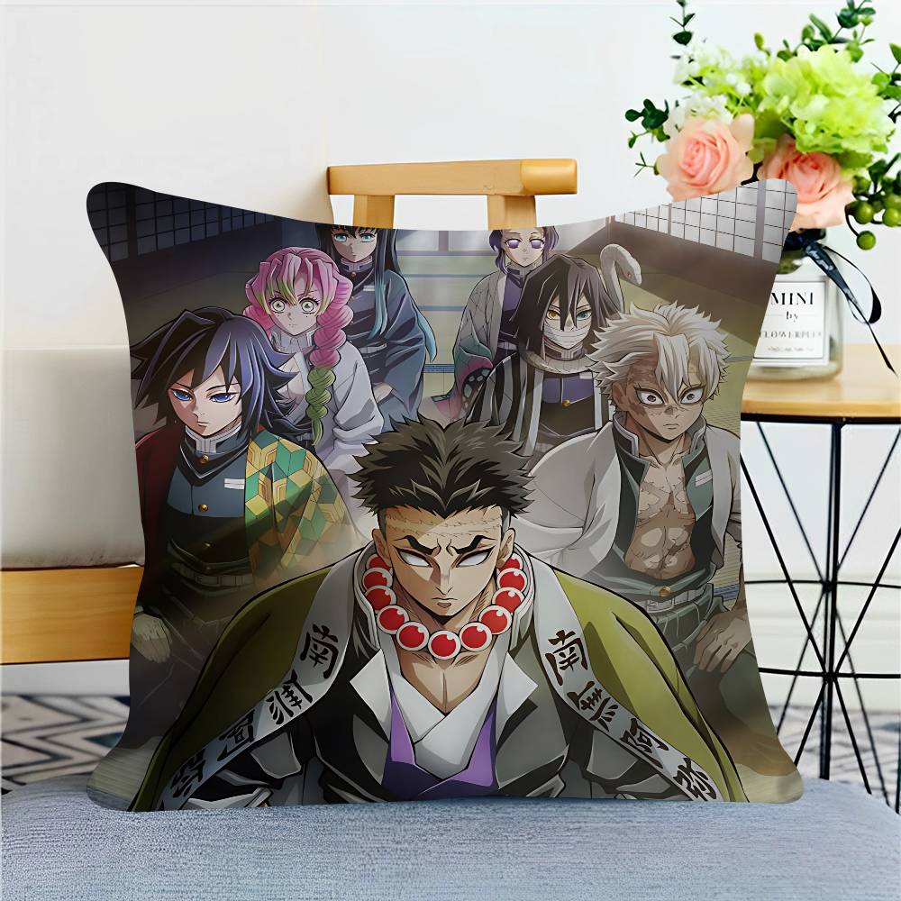 

Anime D-Demon-Slayer Pillow Covers Cartoon Sofa Decorative Home Double-sided Printing Short Plush Cute Cushion Cover 16x16Inch