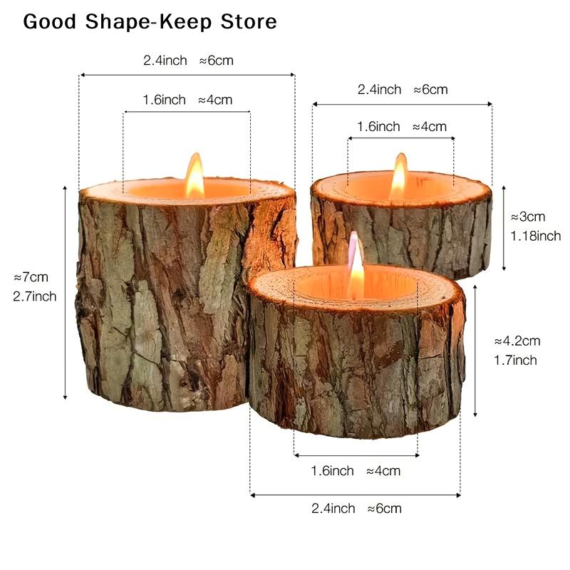 3pcs Nordic Style Wooden Candlestick Base For Bedroom Room Candle Tree bark wooden candle holder Tree Stump Candlestick Ornament