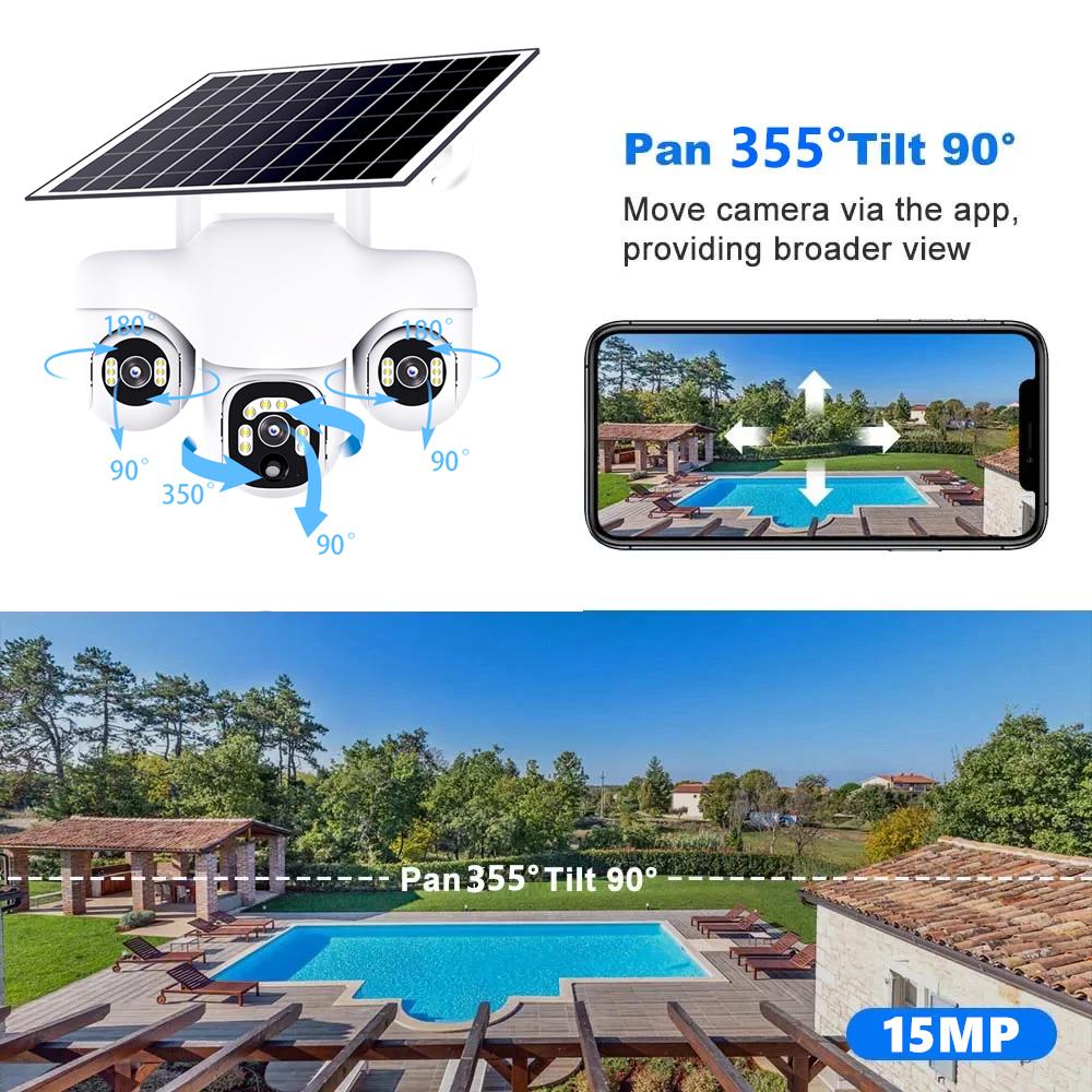 Solar Camera for Home Outdoor Use, Waterproof and Dustproof, Wiring-free, Three-screen Monitoring