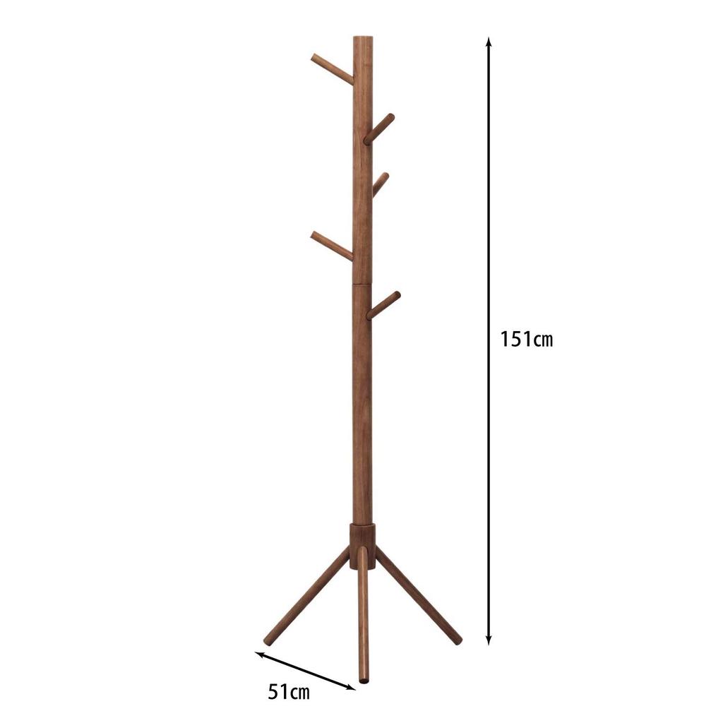 Fuji Boeki Wooden Coat Hanger Rack, 51cm Wide x 44cm Deep x 151cm High, Brown, with Twig Hooks, Suitable for Entryways, Product Number 10786