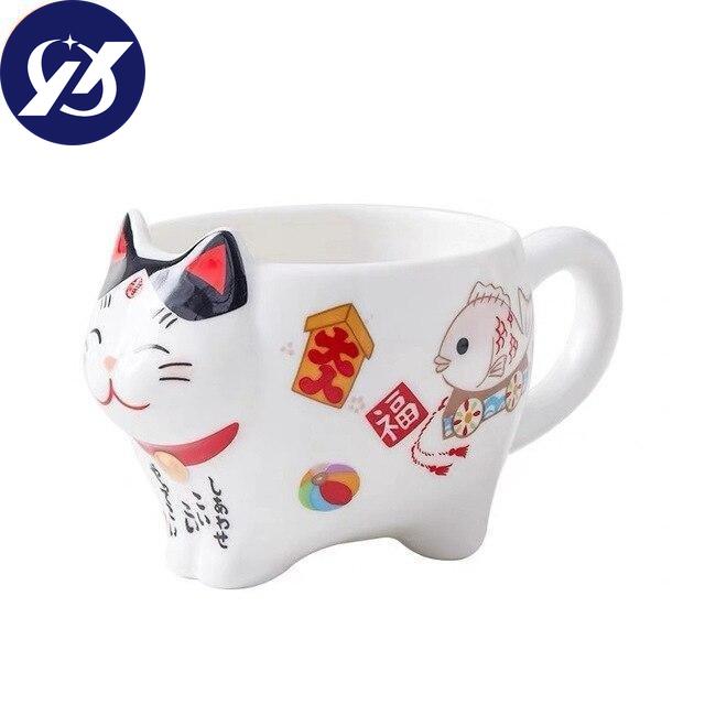 Cute Japanese Lucky Cat Porcelain Tea Set Creative Maneki Neko Ceramic Tea Cup Kettle with Strainer Office Teapot Water Mug