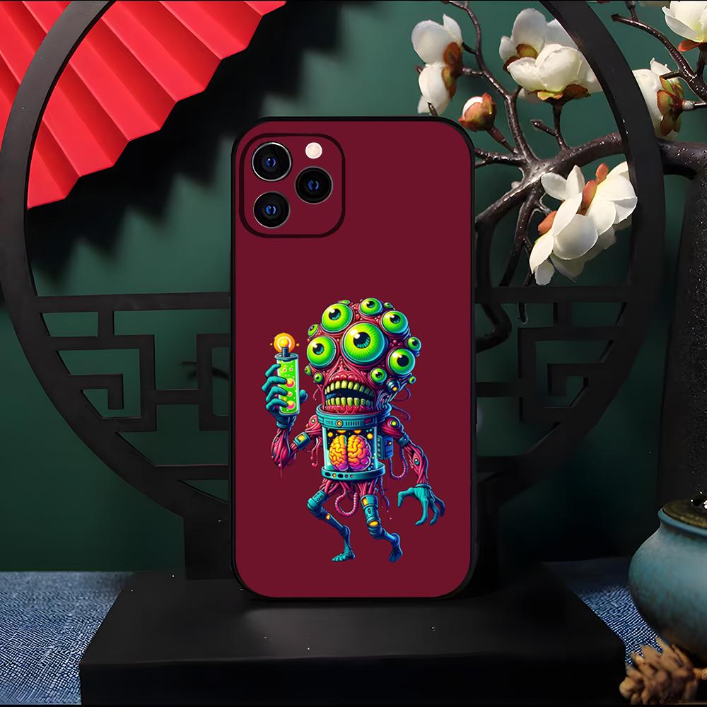 Neon Eyed Brain Alien Monster Phone Case For IPhone 17 Pro Max 16 15 14 Pro Max 13 11 Air Plus Silicone Cover