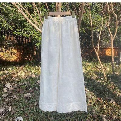 Pantalones Casuales de Arte para el Hogar Pantalones de Pierna Ancha Bordados con Encaje Pantalones de Encaje Sueltos de Nueve Puntos para Mujer