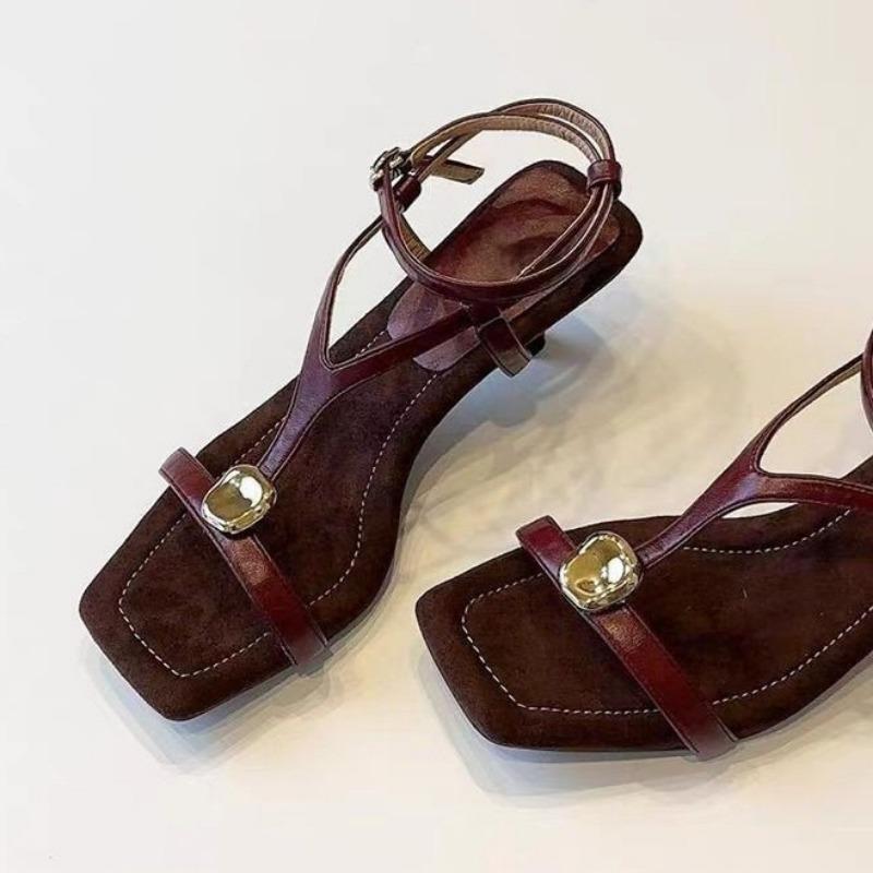 Fashion Square Toe High Heels Shoes Woman Summer Heeled Sandals Slingback 2025 Trend Shallow Dress Women Open Toe Pumps Elegant Zapatos