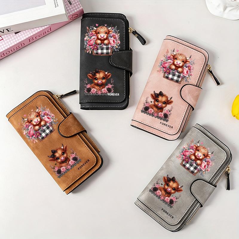 Scottish Highland Cow Women's Long Wallet Multi-functional Portable Snap Coin Purse Cat Lovers Birthday Gift Daily Commute Outdoor Travel Family Use