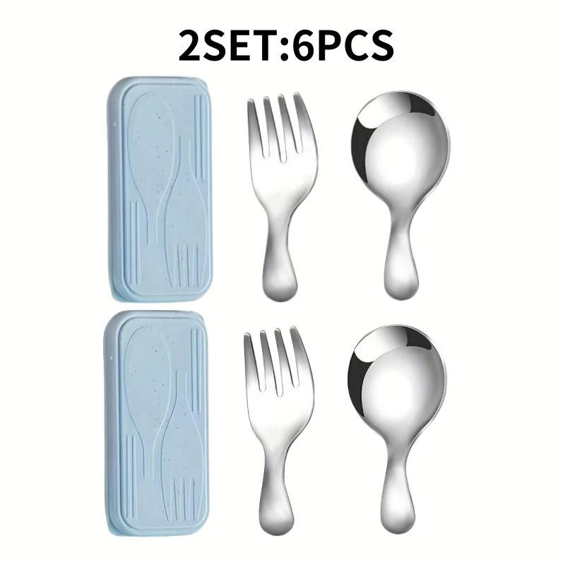 1/2set Stainless Steel Cutlery Set Portable Short Handle Spoon & Fork Boxed Utensils for Students Travel Picnic Perfet Tableware