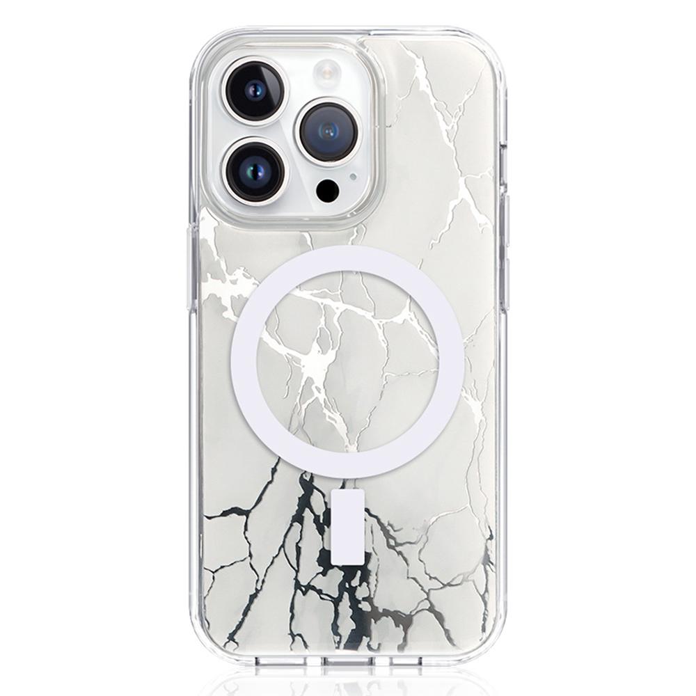 

JAUCASE For iPhone 14 Pro Epoxy Crack Pattern Case Mirror Surface PC+TPU Phone Cover Compatible with MagSafe A