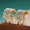 Huitan Hollow Design Luxury Women Hoop Earrings for Party Fashion Two Tone Inlaid Shiny CZ Delicate Symmetric Wedding Jewelry