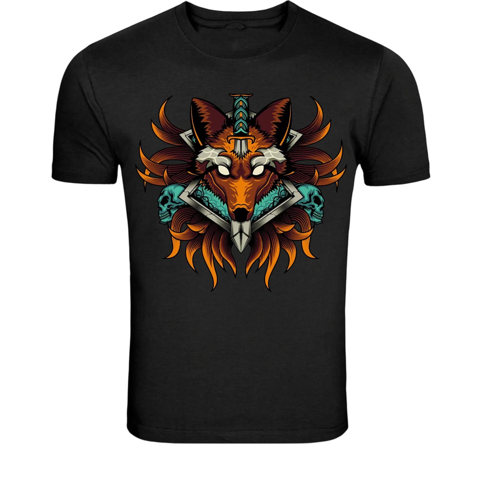 Mystic Fox Skull Crest T-Shirt - Tribal Spirit Animal Graphic Tee S