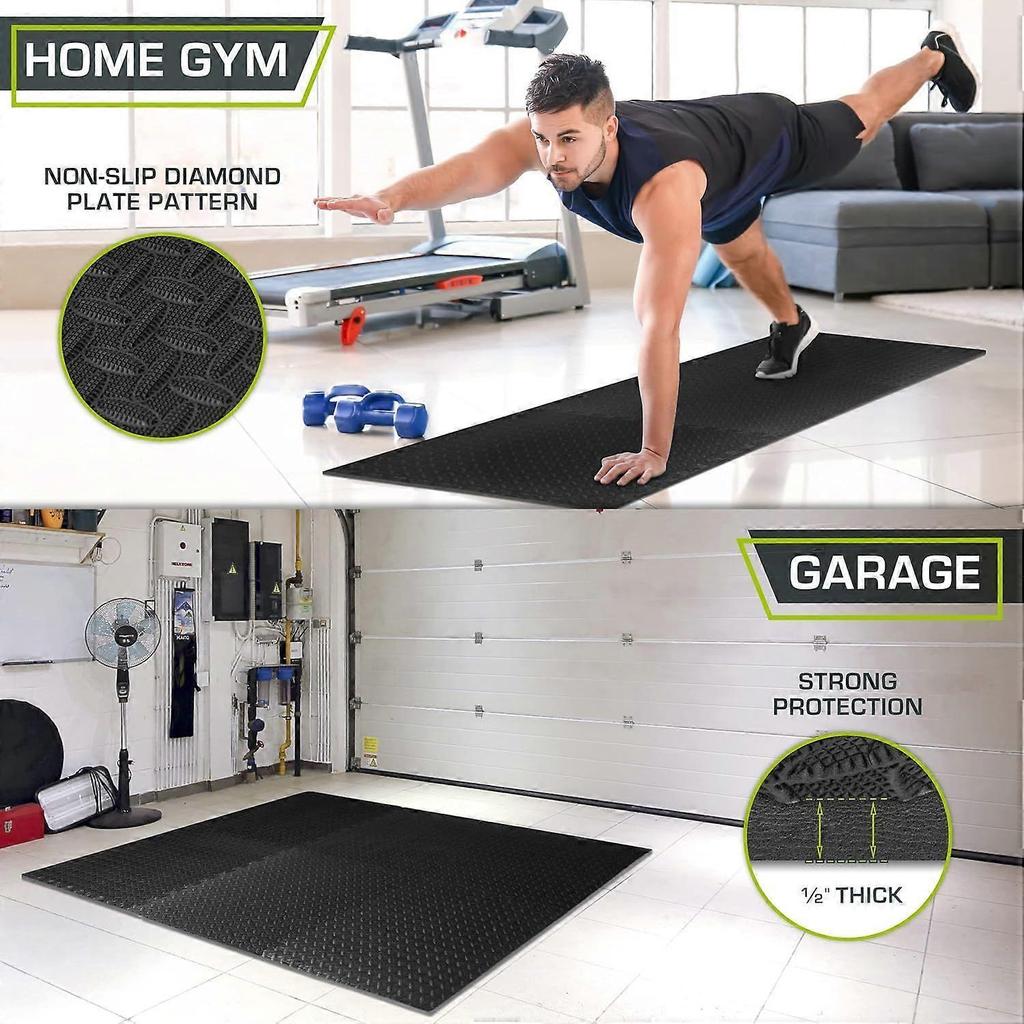 ProsourceFit Puzzle Exercise Mat in, EVA Interlocking Foam Floor Tiles for Home Gym, Mat for Home Workout Equipment, Floor Padding for Kids, Black, 2