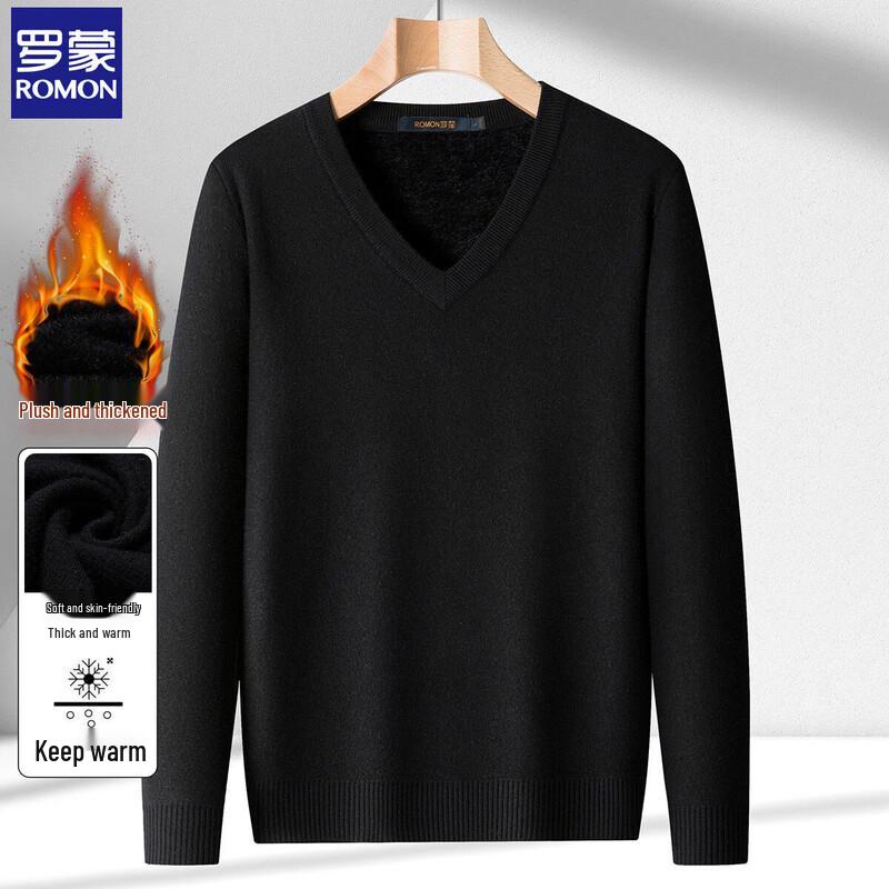Мужской вязаный свитер с V-образным вырезом и флисовой подкладкой 3XL