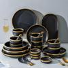Nordisches Luxus-Geschirrset mit Goldrand: Matte Keramikschalen & Teller, Haushaltsgeschenk im europäischen Stil.