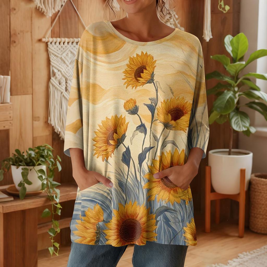 Damen 3/4-Ärmel Shirts Grafik-T-Shirts Shirts Lässige Basic-Tops Pullover