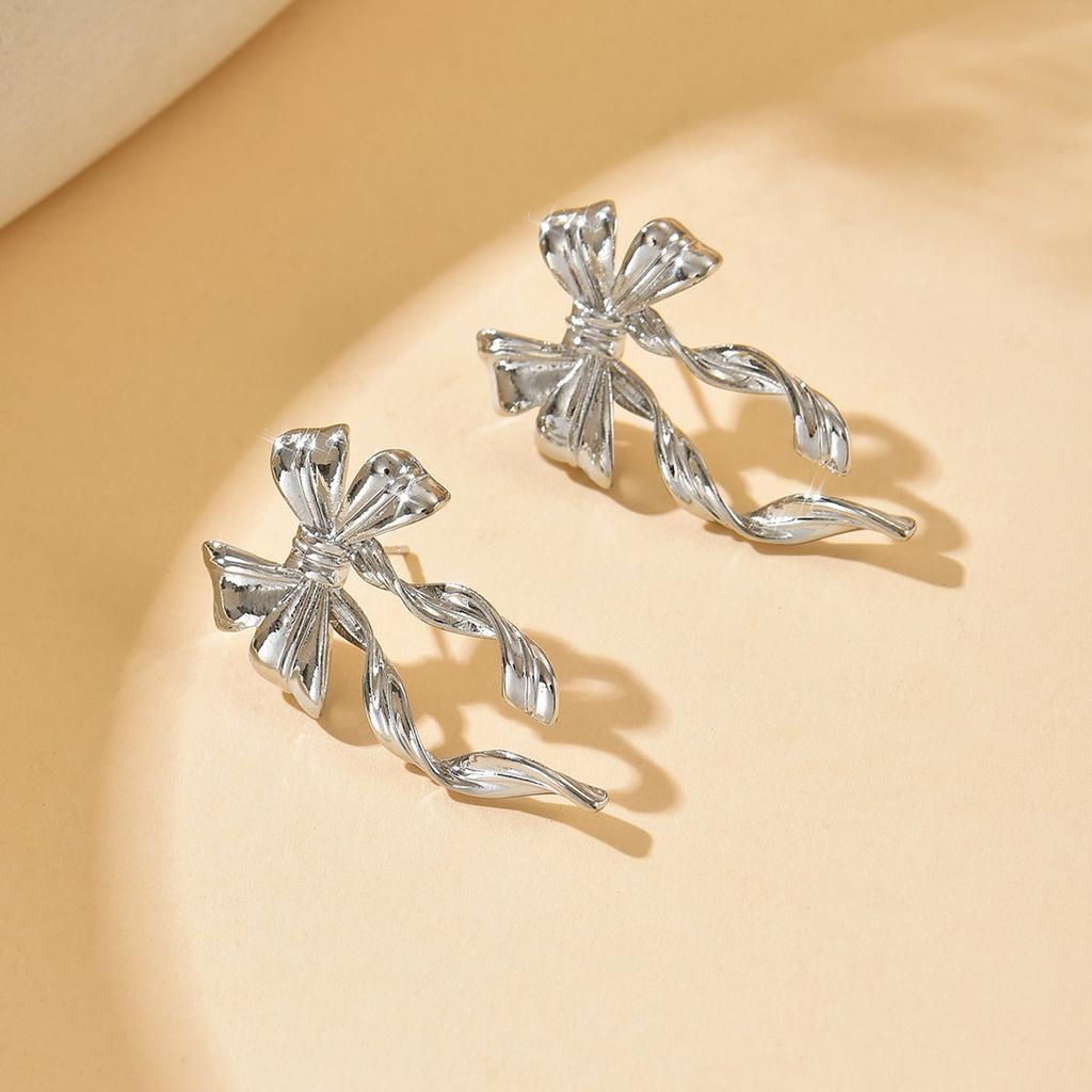 Personalized European and American Earrings Ins Niche Bow Streamer Design High-end Earrings