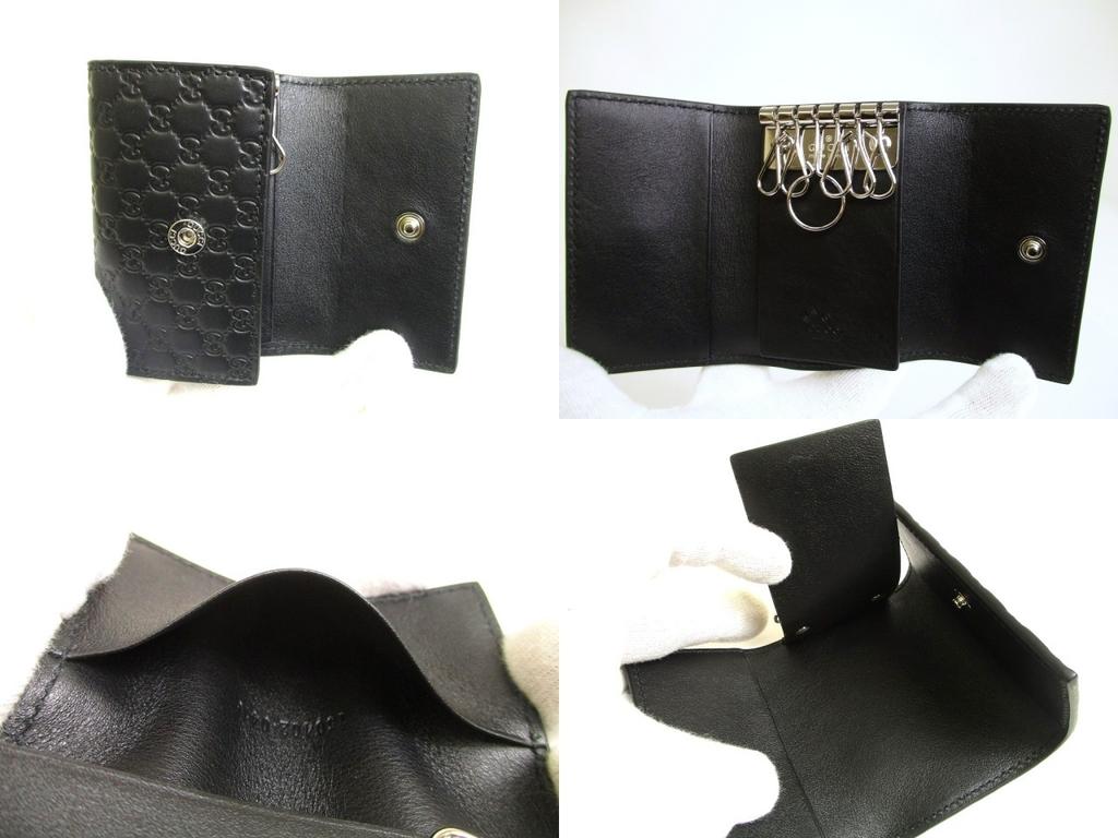Authentic GUCCI Micro GG Black Leather 6 Pics Key Chain #a972  Pre-owned
