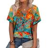 New Casual High-quality Retro Style 3D Women's Short Sleeved V-neck T-shirt